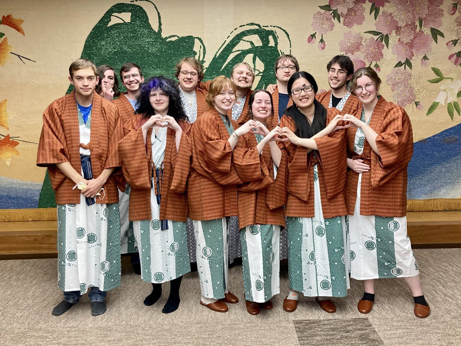 MCLA class dressed for a Japanese banquet 
