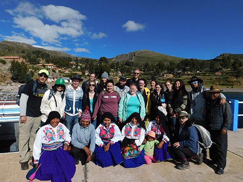 MCLA group and local people at Titicaca