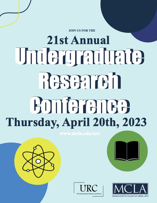 Join us for the 21st annual undergraduate research conference Thursday, April 20th, 2023. Illustration of an atom and a book.
