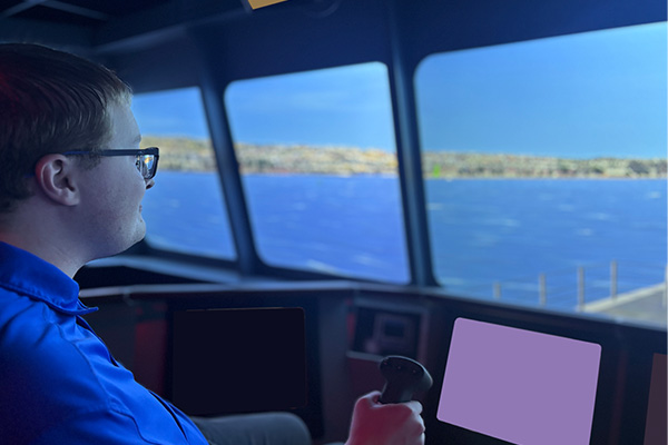 MCLA's William Garrity in a simulation room.