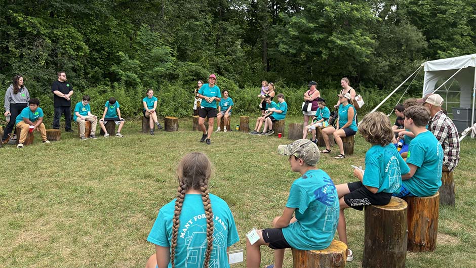 A group circle at the Many Forks Farm